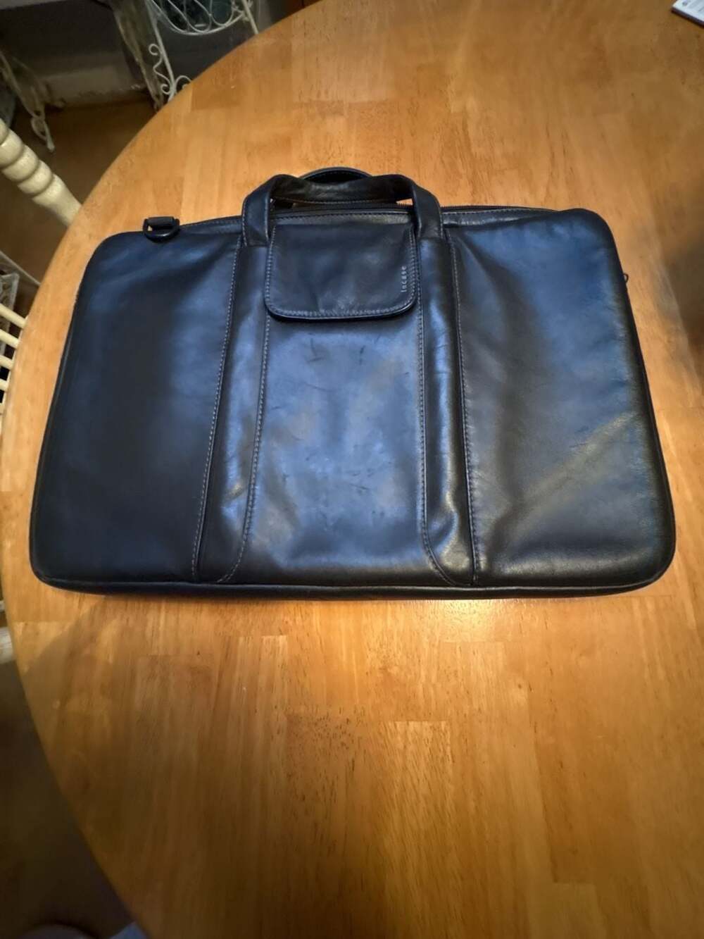 Incase Black Genuine Leather Slim Laptop Briefcase